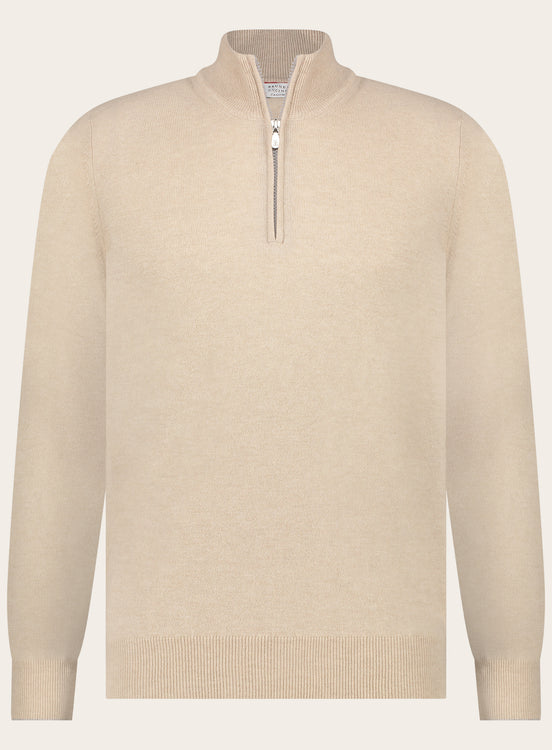 Slim-fit half-zip trui van cashmere | Beige