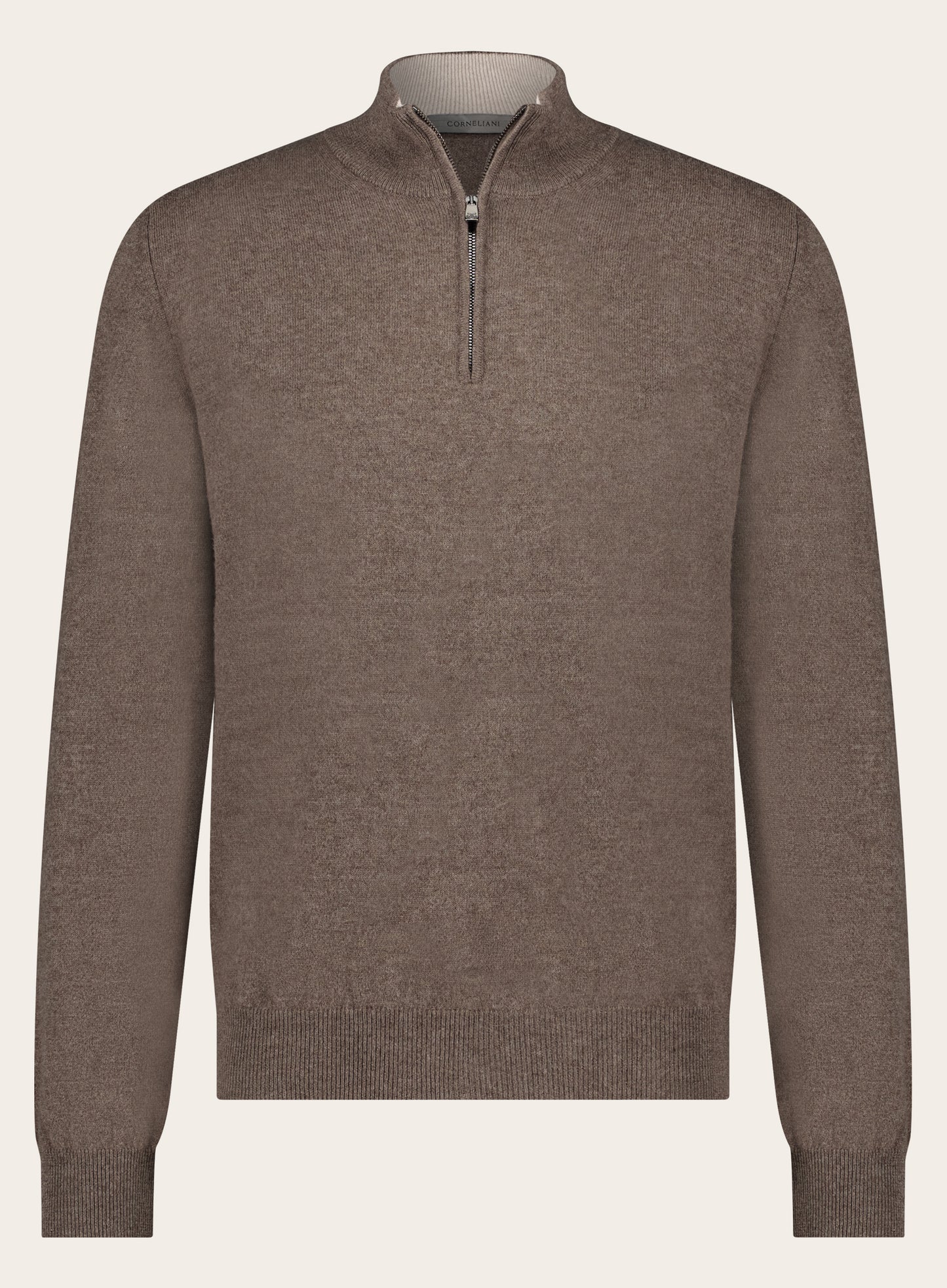 Slim-fit half-zip trui van wol en cashmere | TAUPE