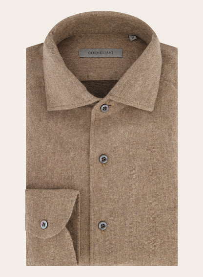 Slim-fit shirt van katoen en cashmere | TAUPE