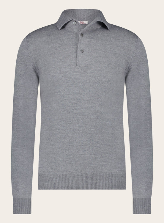 Lange mouw polo van wol | L.Grijs