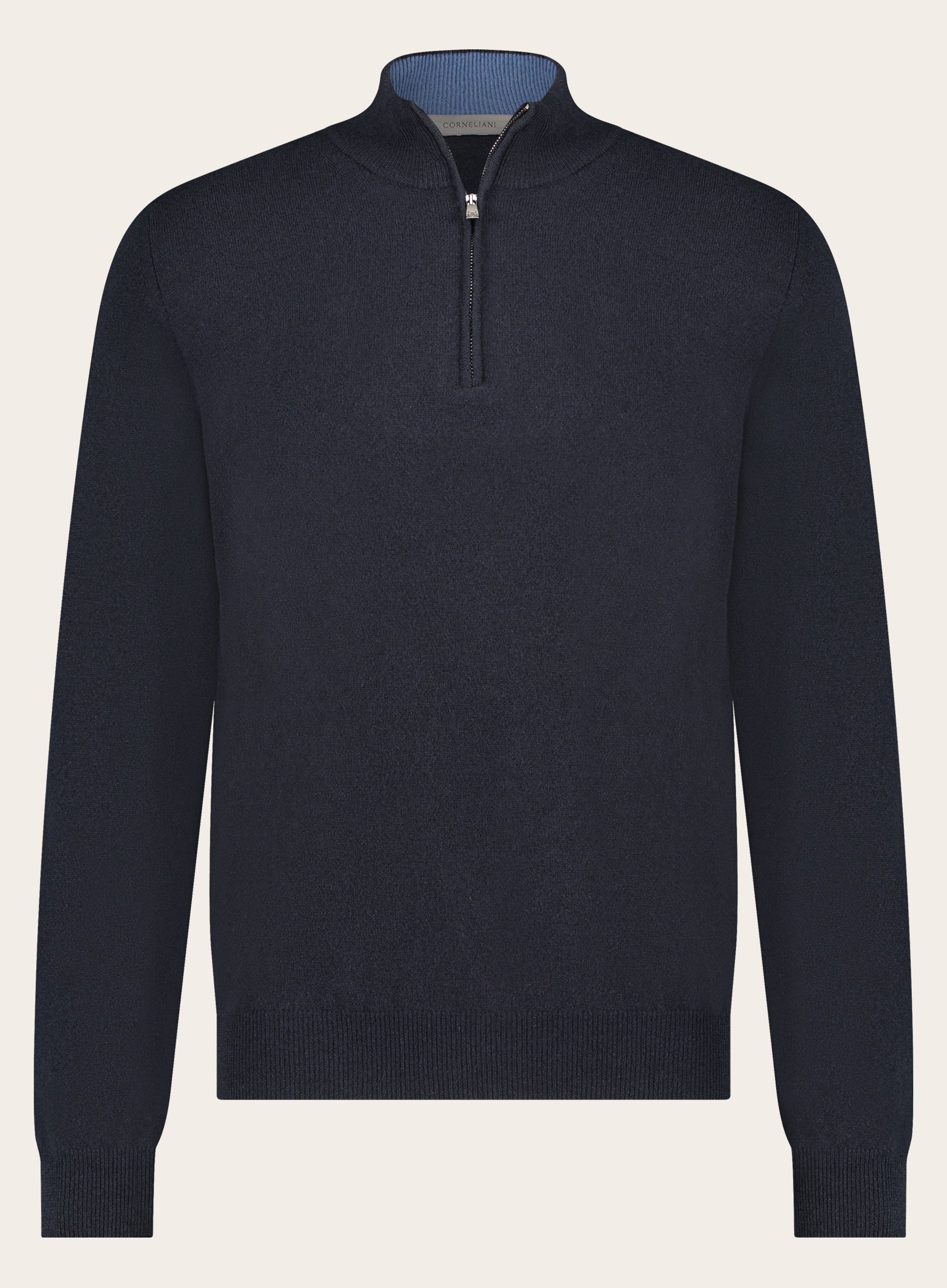Slim-fit half-zip trui van wol en cashmere | BLUE NAVY
