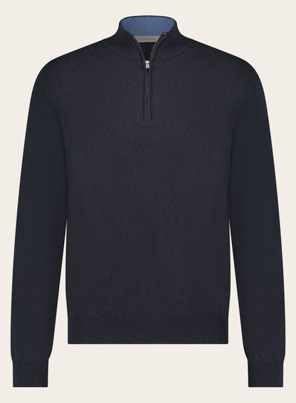 Slim-fit half-zip trui van wol en cashmere | BLUE NAVY