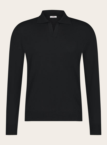 Cashmere lange mouwen polo | Zwart 