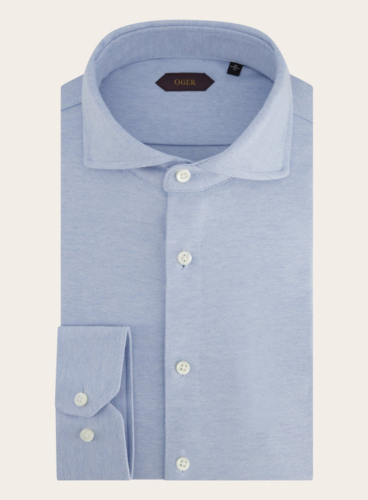 Slim-fit piqué overhemd | L.Blauw