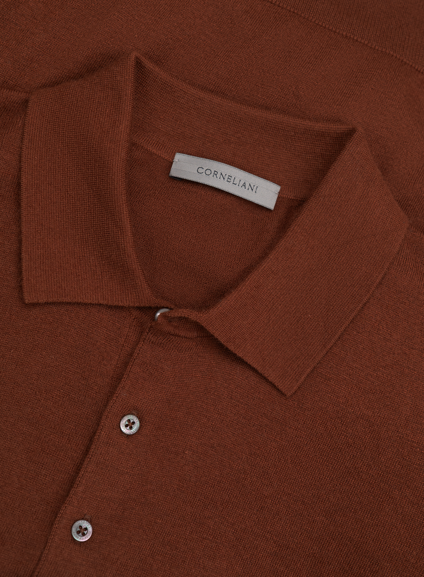 Poloshirt met lange mouwen van cashmere en zijde | FULL_WIDTH | Roest