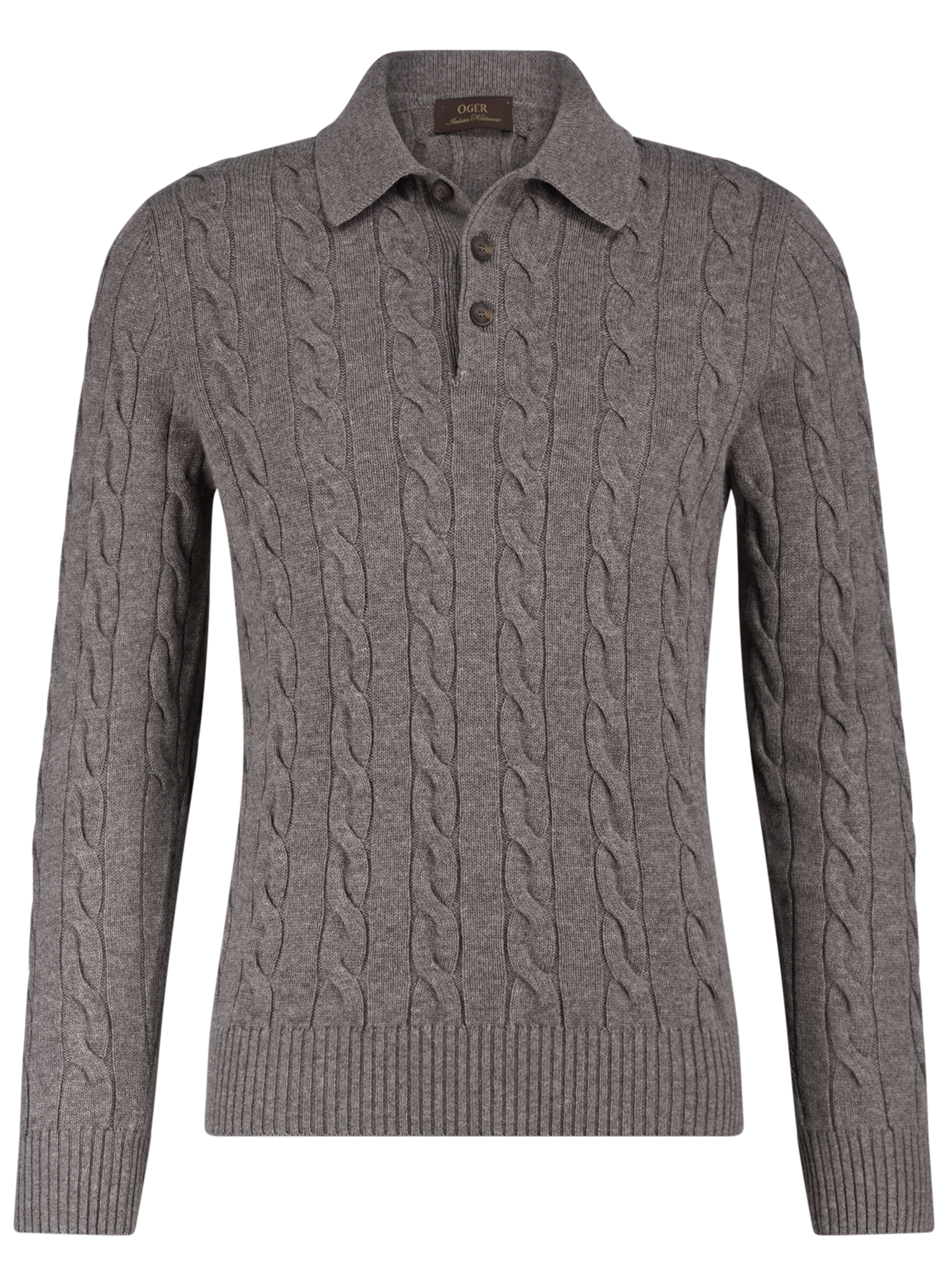 Kabelgebreide polo van wol en cashmere | TAUPE