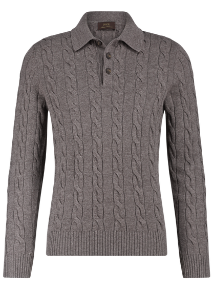 Kabelgebreide polo van wol en cashmere | TAUPE