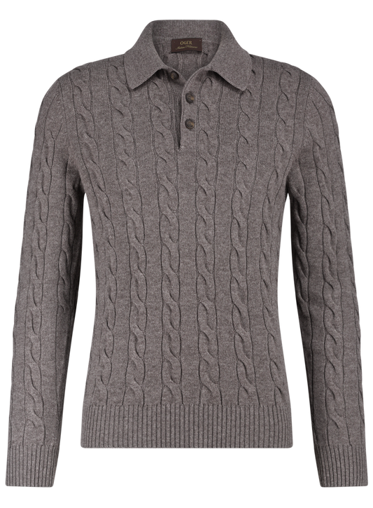Kabelgebreide polo van wol en cashmere | TAUPE