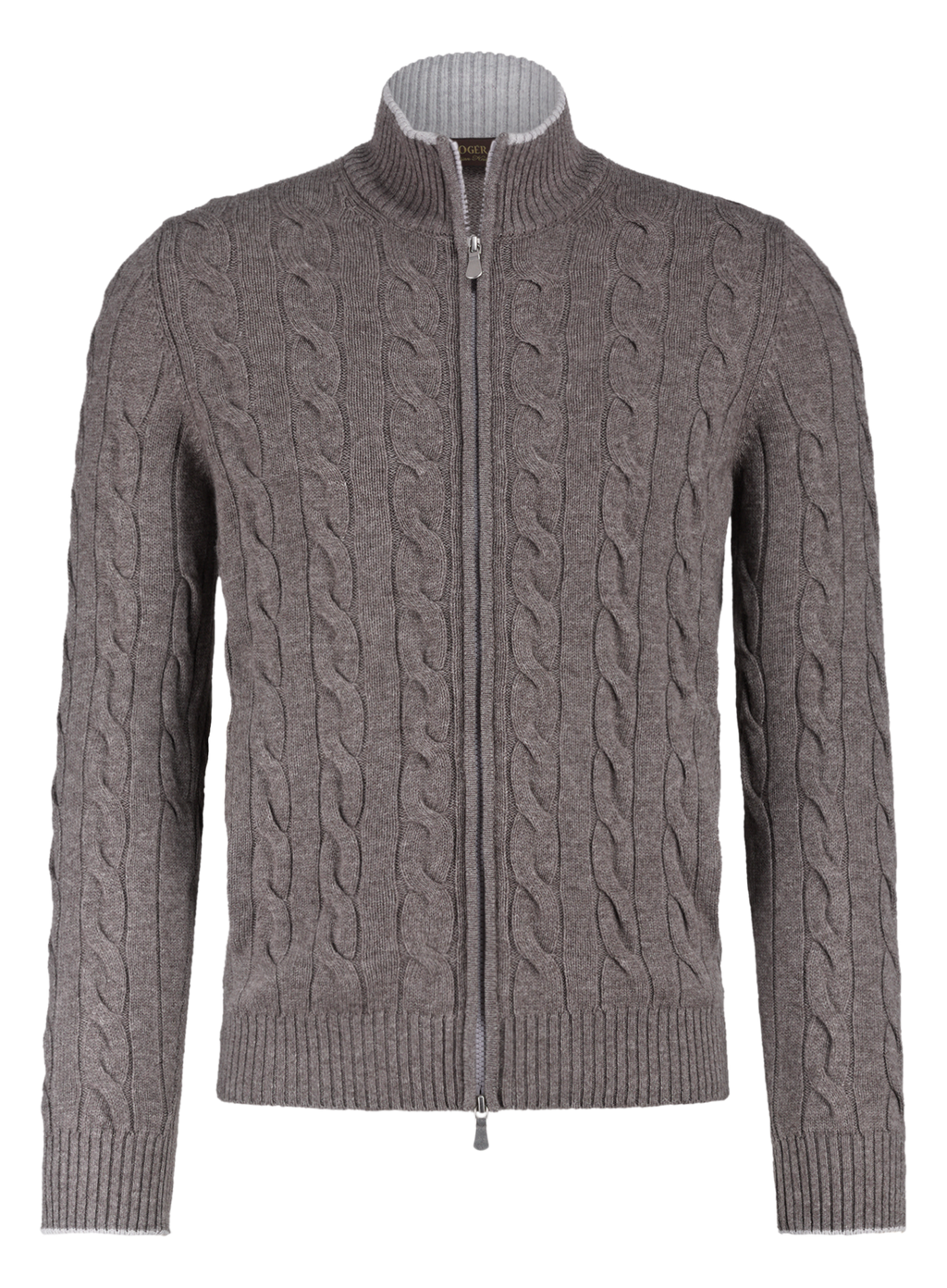 Kabelgebreid ritsvest van wol en cashmere | TAUPE