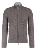 Kabelgebreid ritsvest van wol en cashmere | TAUPE