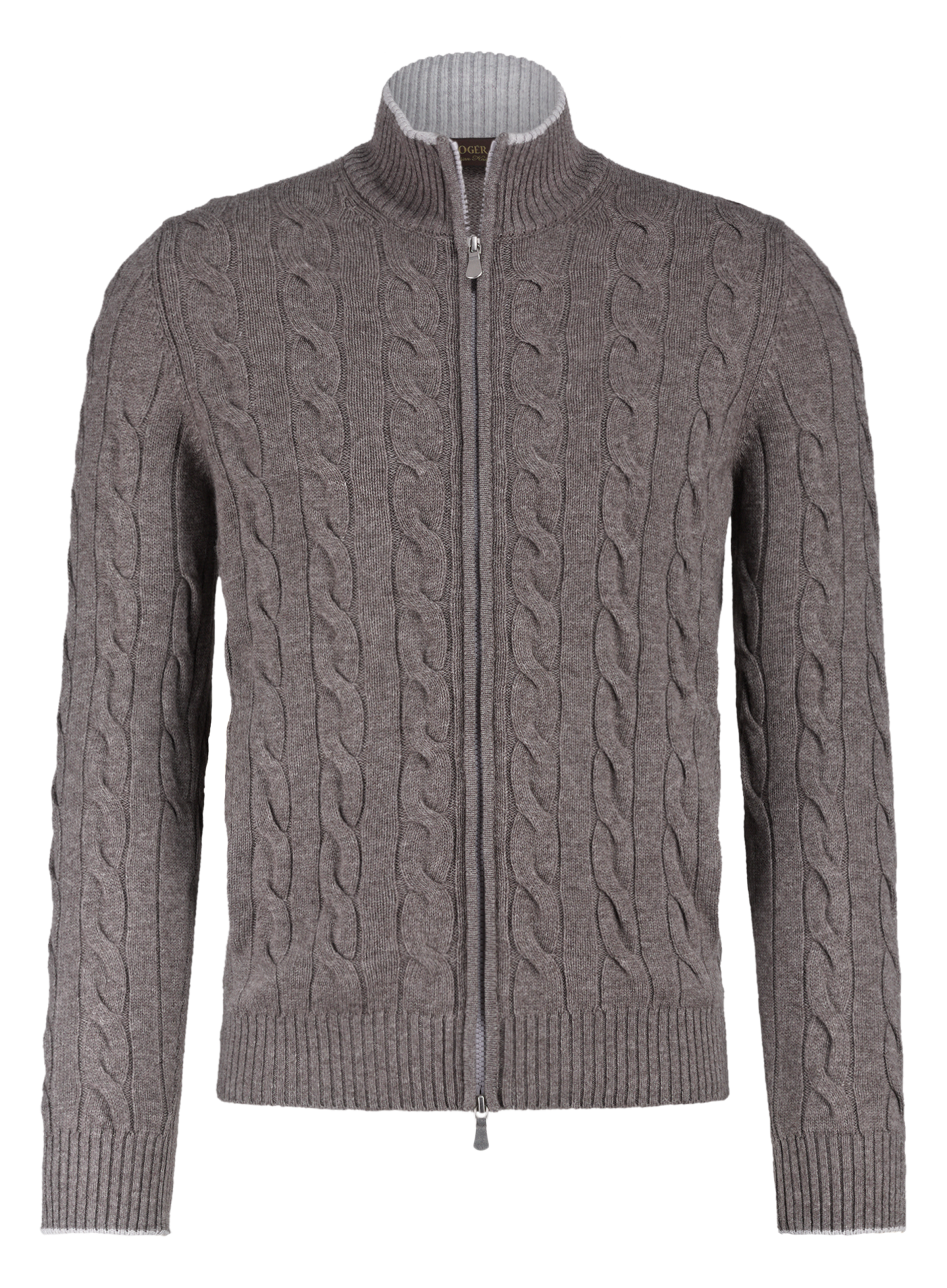 Kabelgebreid ritsvest van wol en cashmere | TAUPE