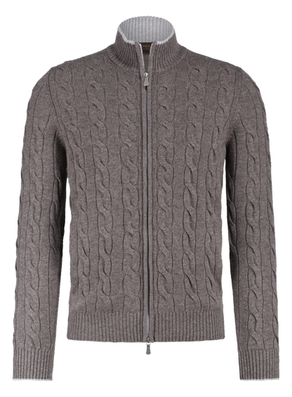 Kabelgebreid ritsvest van wol en cashmere | TAUPE