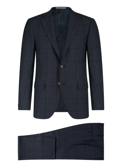 Geruit pak van wol | Blauw