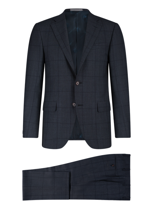 Geruit pak van wol | Blauw