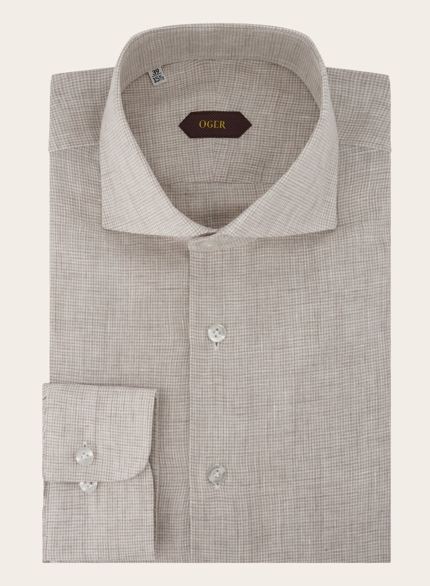 Micro-check shirt van linnen | Beige