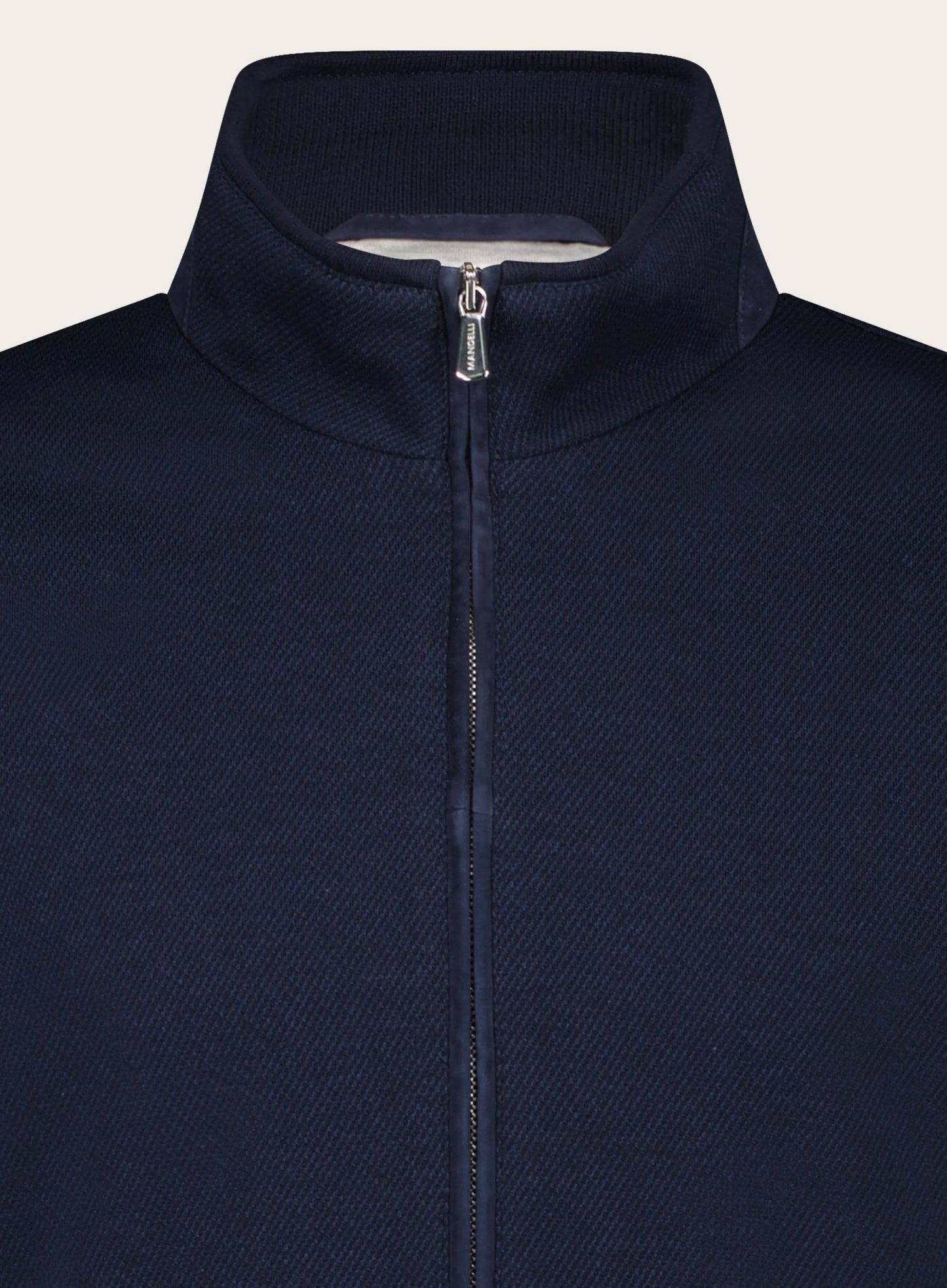 Slim-fit wollen-katoenen ritsvest | BLUE NAVY