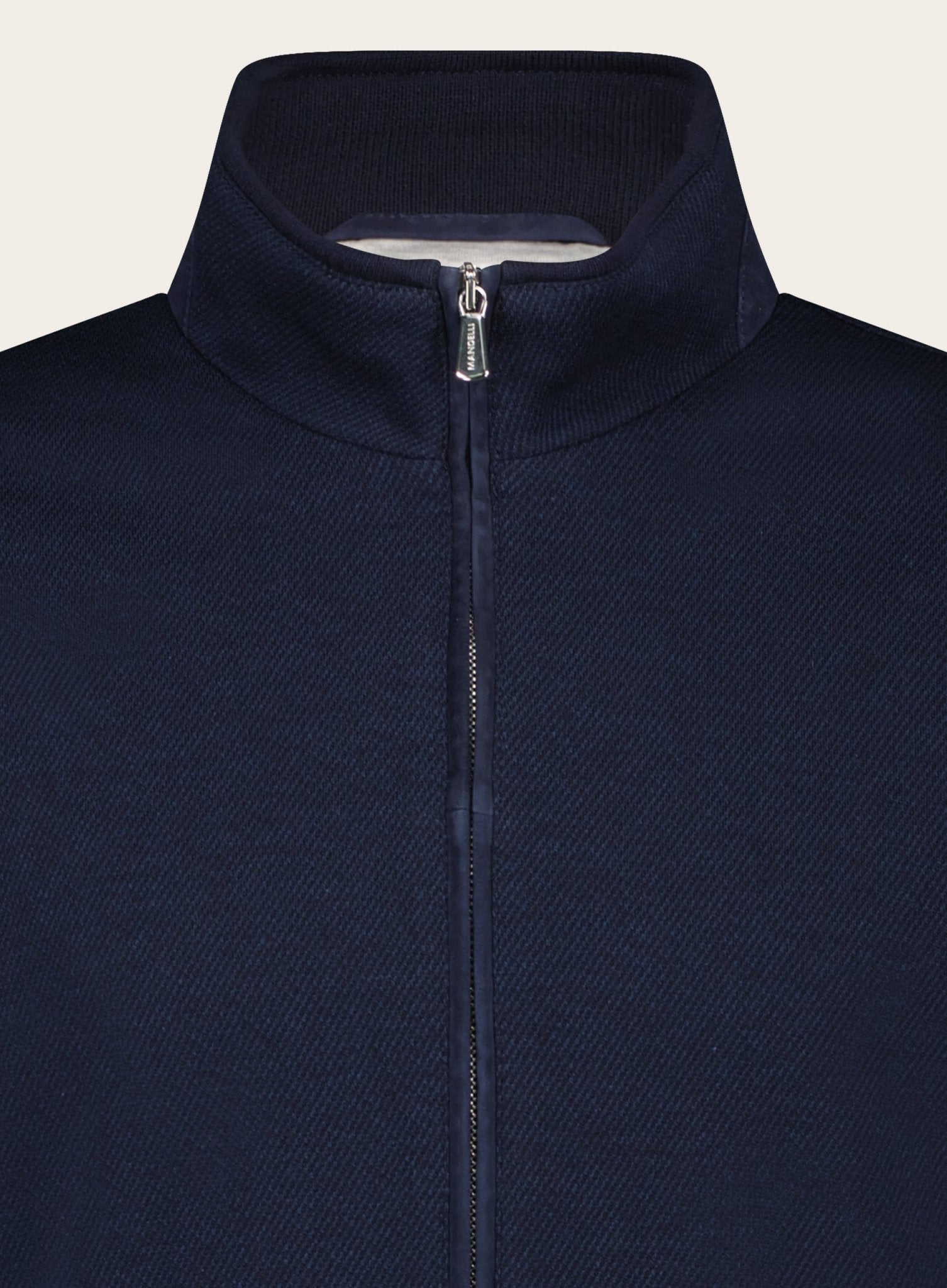 Slim-fit wollen-katoenen ritsvest | BLUE NAVY