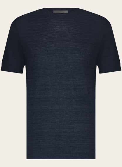 Gemêleerd T-shirt van linnen en zijde | Blauw