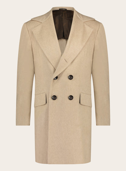 Regular-fit double breasted mantel van wol, cashmere en zijde | Beige