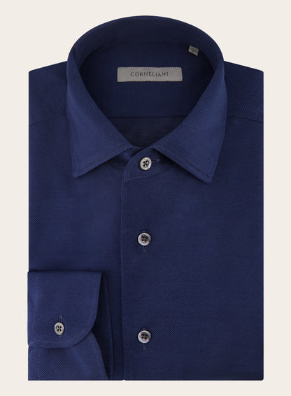Slim-fit shirt van piqué katoen | BLUE NAVY