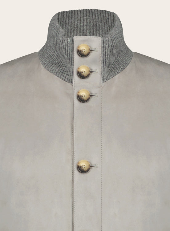 Slim-fit bomberjack van suède en cashmere | Grijs