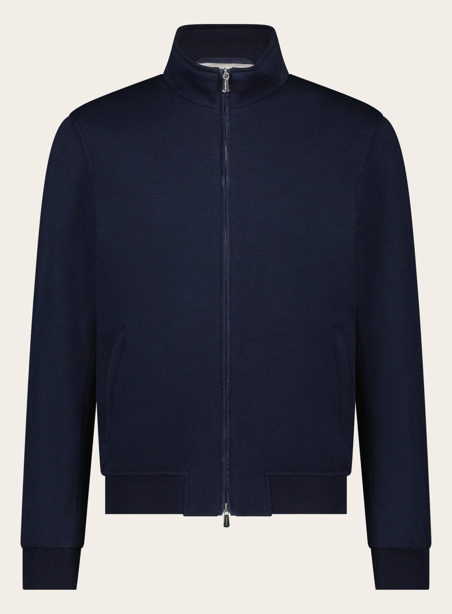 Slim-fit wollen-katoenen ritsvest | BLUE NAVY