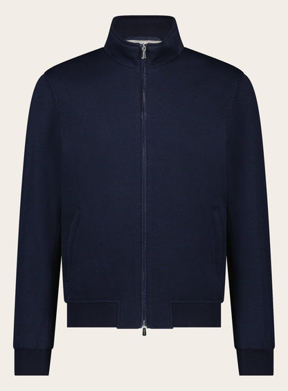 Slim-fit wollen-katoenen ritsvest | BLUE NAVY