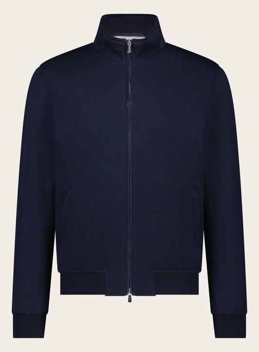 Slim-fit wollen-katoenen ritsvest | BLUE NAVY