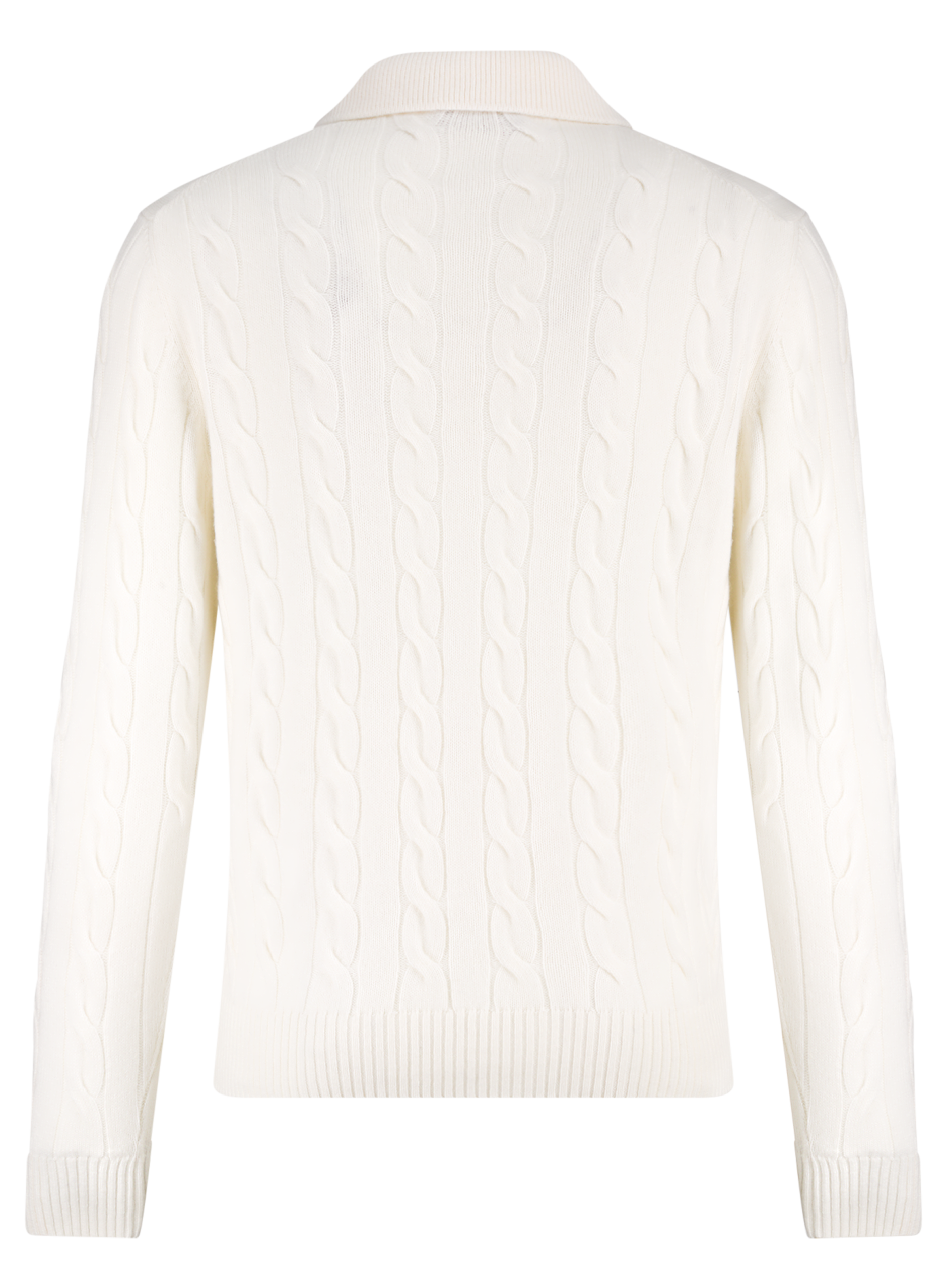 Kabelgebreide polo van wol en cashmere | Wit