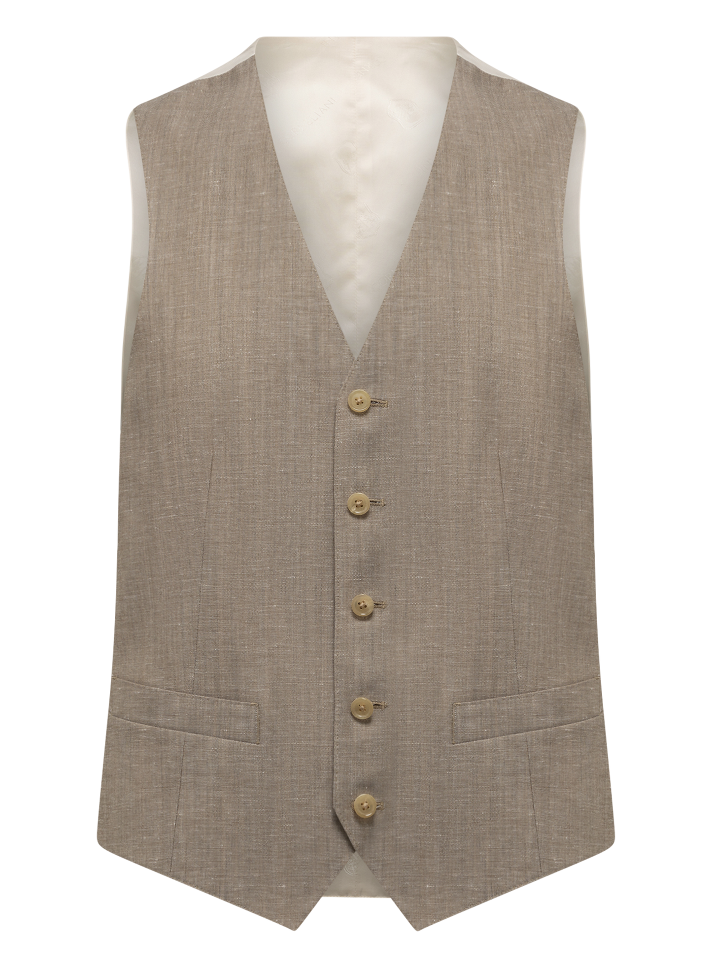 Driedelig pak van virgin wol en flax | FULL_WIDTH | Beige