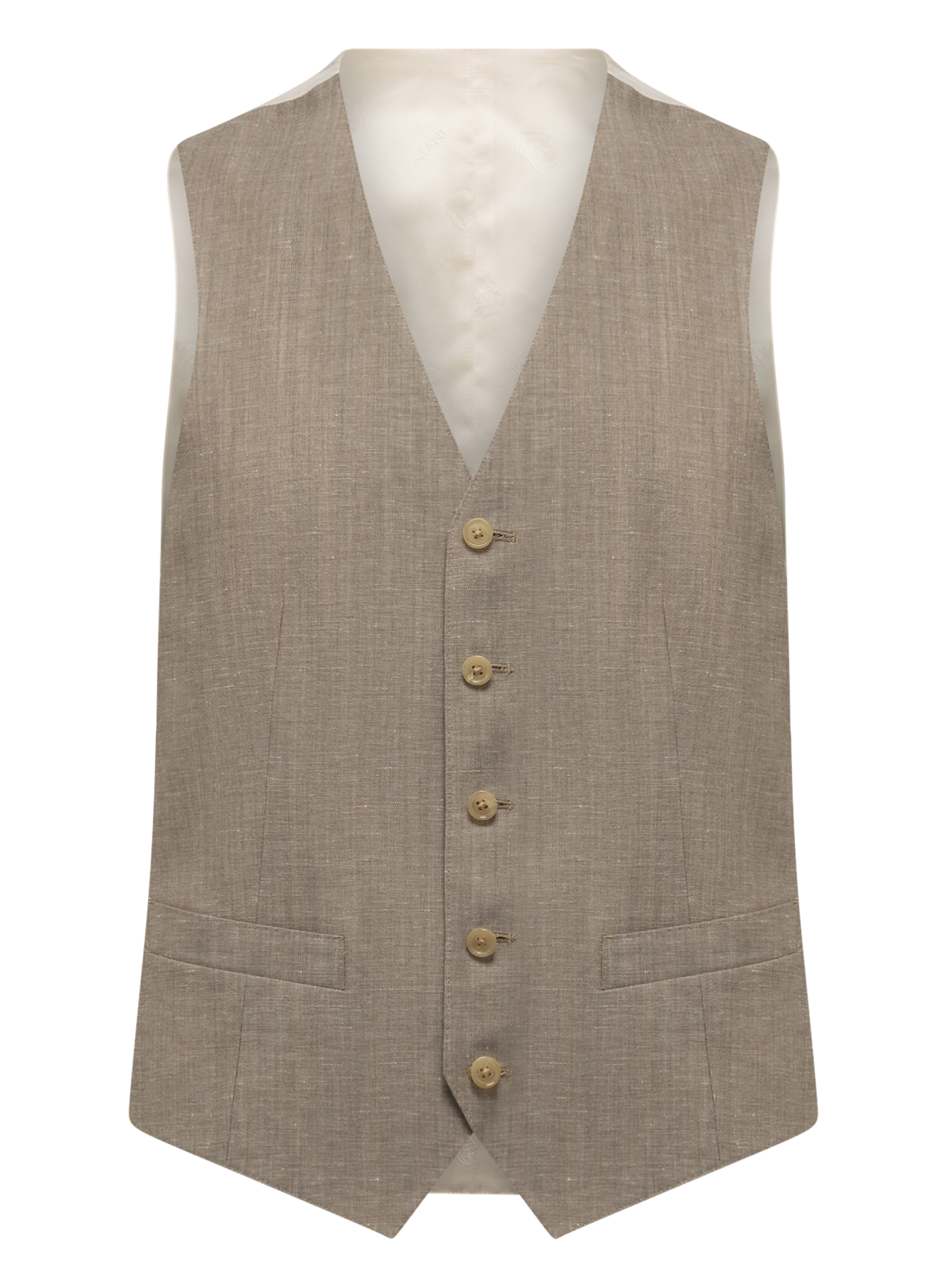 Driedelig pak van virgin wol en linnen | Beige