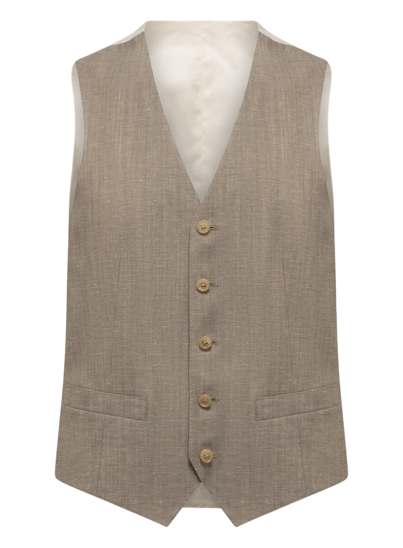 Driedelig pak van virgin wol en linnen | Beige