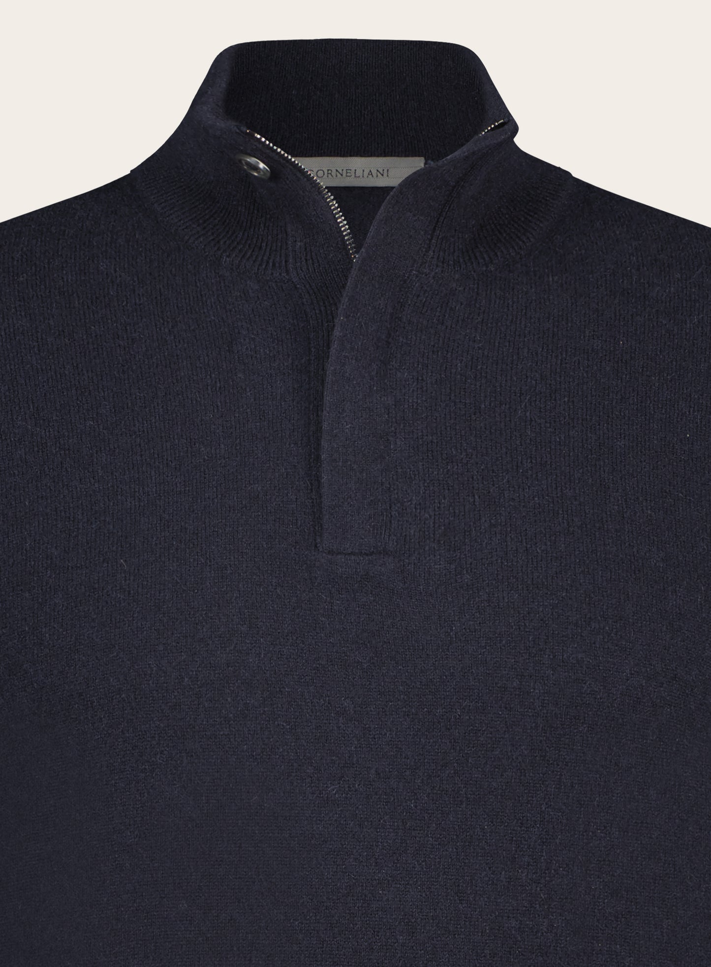 Slim-fit coltrui met rits- en knoopsluiting van cashmere | BLUE NAVY