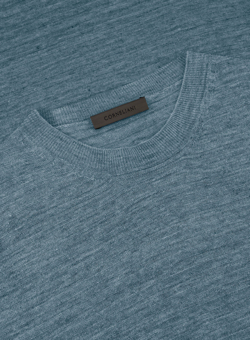 Gemêleerd T-shirt van linnen en zijde | FULL_WIDTH | Aqua