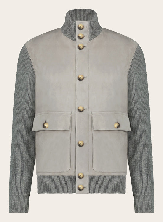 Slim-fit bomberjack van suède en cashmere | Grijs