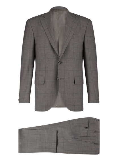 Geruit pak van wol | TAUPE GRIJS