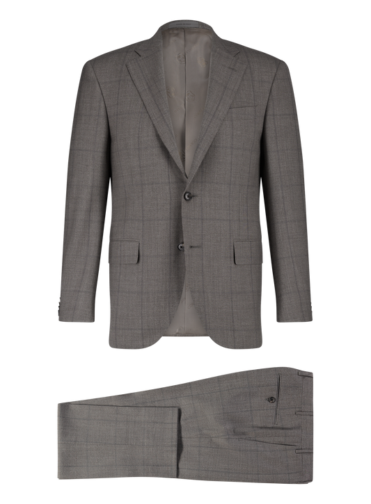 Geruit pak van wol | TAUPE GRIJS