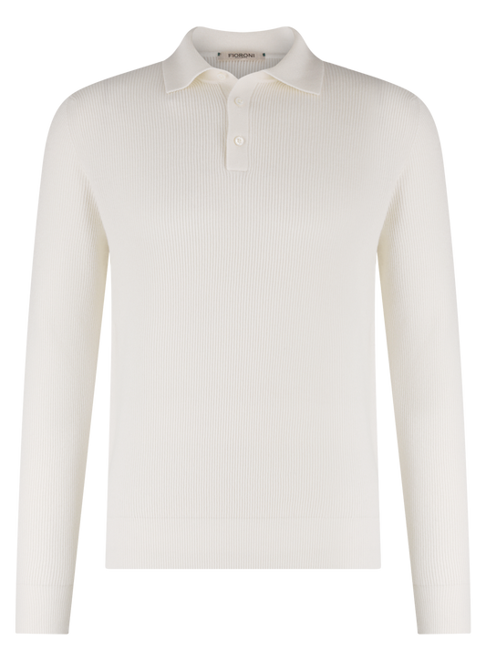 Geribde polo van cashmere | Wit