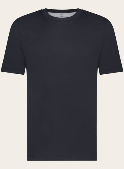 T-shirt van zijde en katoen | BLUE NAVY