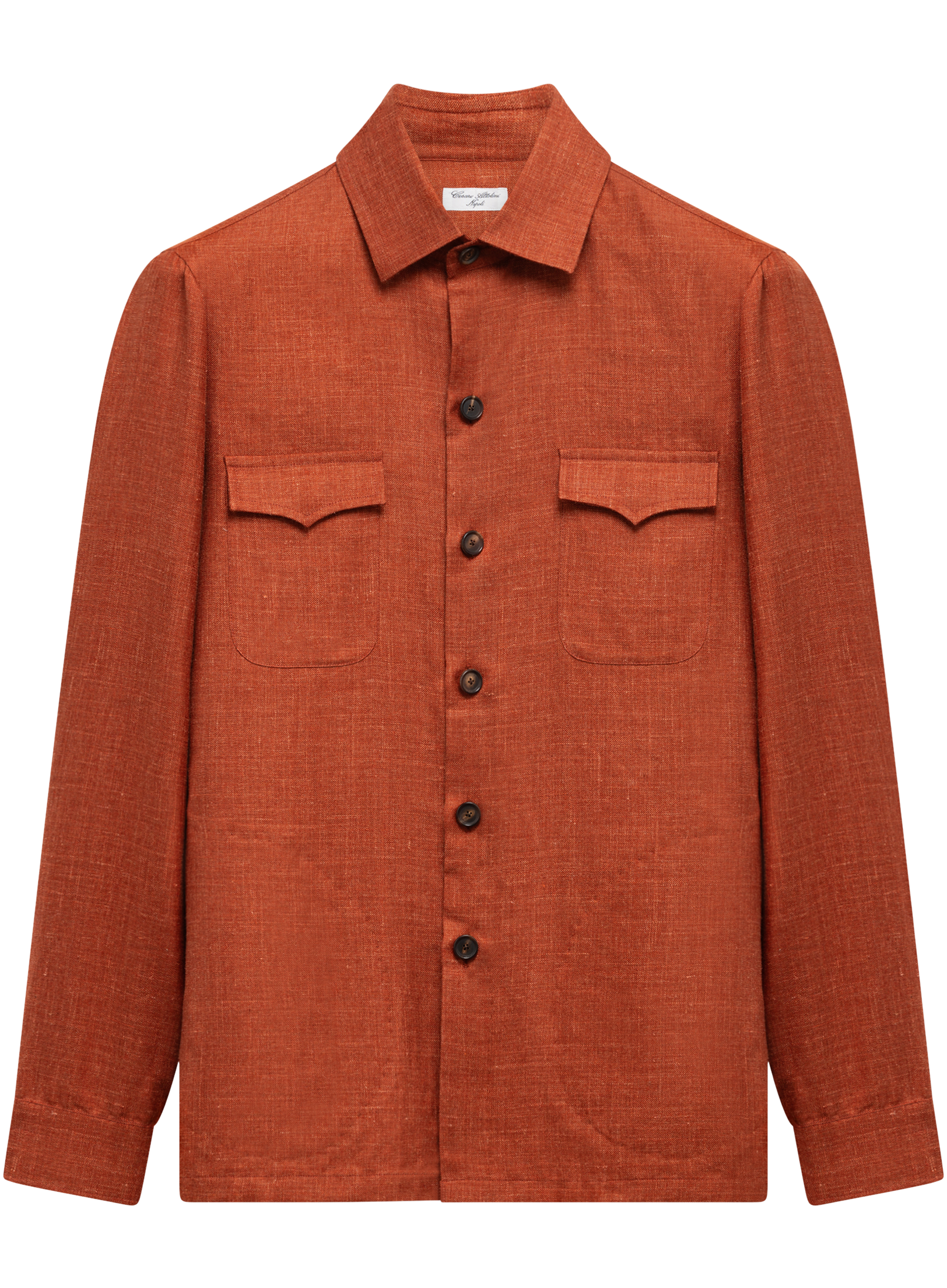 Handgemaakt overshirt van cashmere, zijde en linnen | Roest