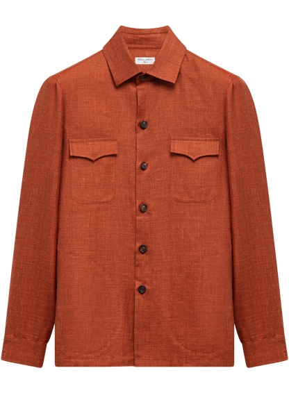 Handgemaakt overshirt van cashmere, zijde en linnen | Roest