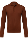 Poloshirt met lange mouwen van cashmere en zijde | Roest