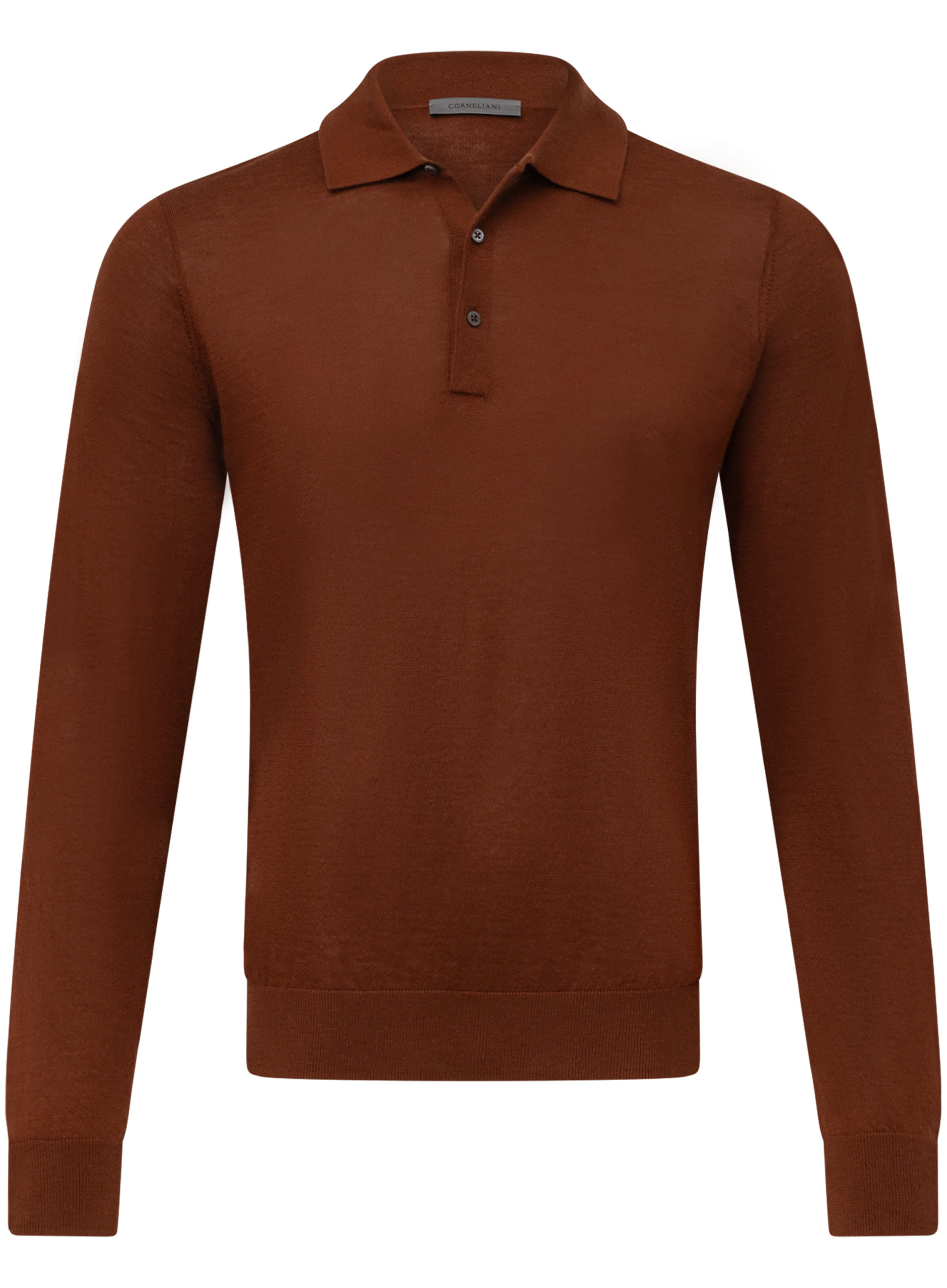 Poloshirt met lange mouwen van cashmere en zijde | Roest