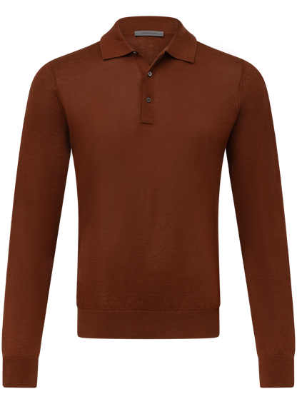 Poloshirt met lange mouwen van cashmere en zijde | Roest