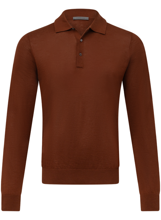 Poloshirt met lange mouwen van cashmere en zijde | Roest