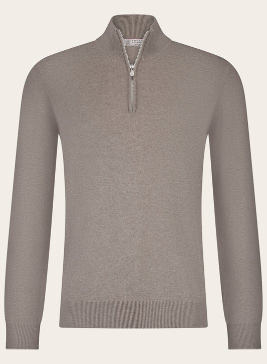 Half-zip ritsvest van cashmere | TAUPE