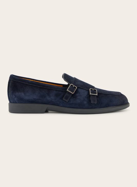 Dubbele gesp loafers van suède | BLUE NAVY