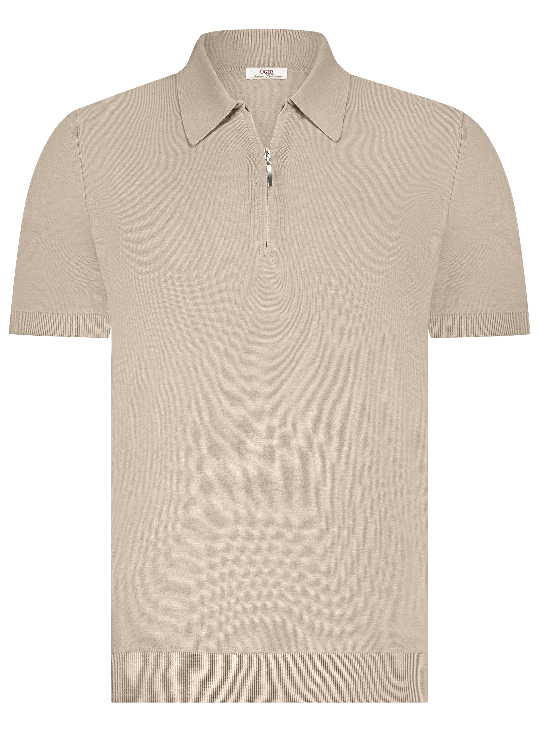Poloshirt van zijde met ritssluiting | Beige