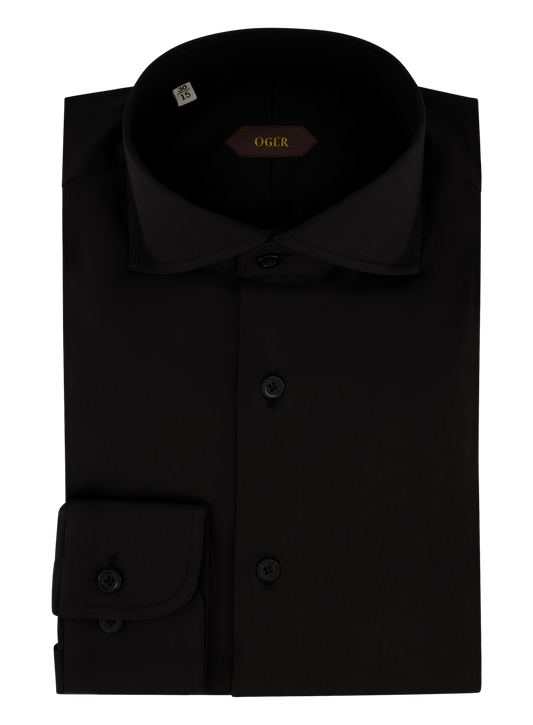 Shirt van katoen met stretch | Zwart