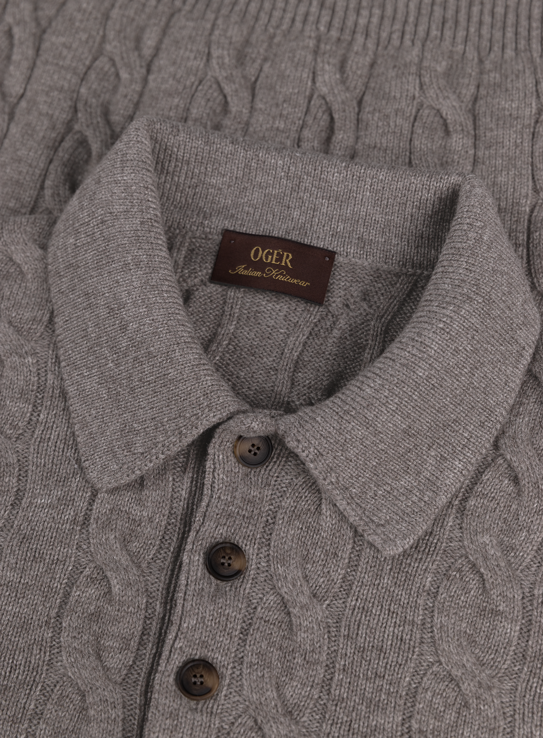 Kabelgebreide polo van wol en cashmere | FULL_WIDTH | TAUPE